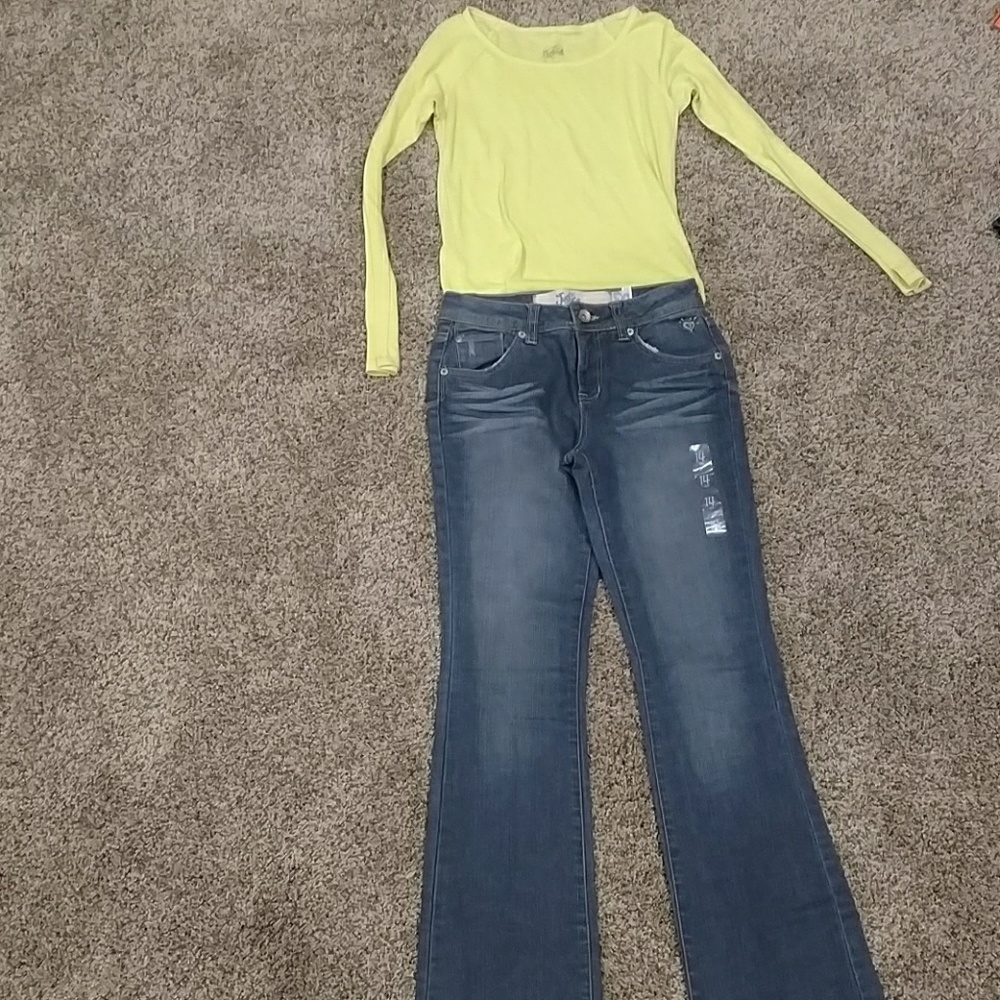 New Justice size 14 jeans and a cute yellow shirt